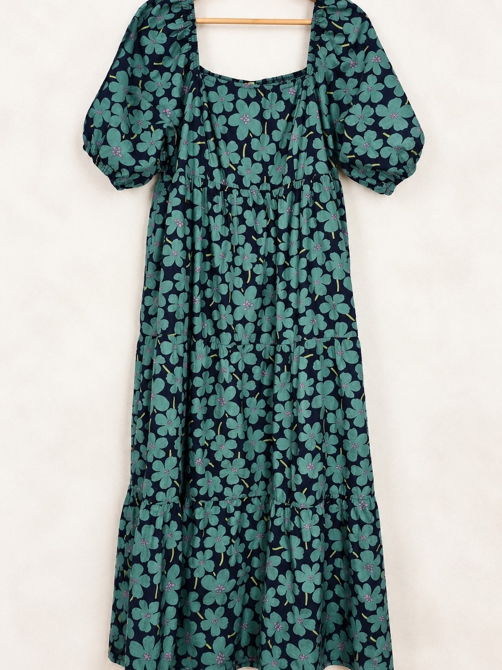 Baevely Floral Square Neck Puff Sleeve Smocked Maxi Dress L